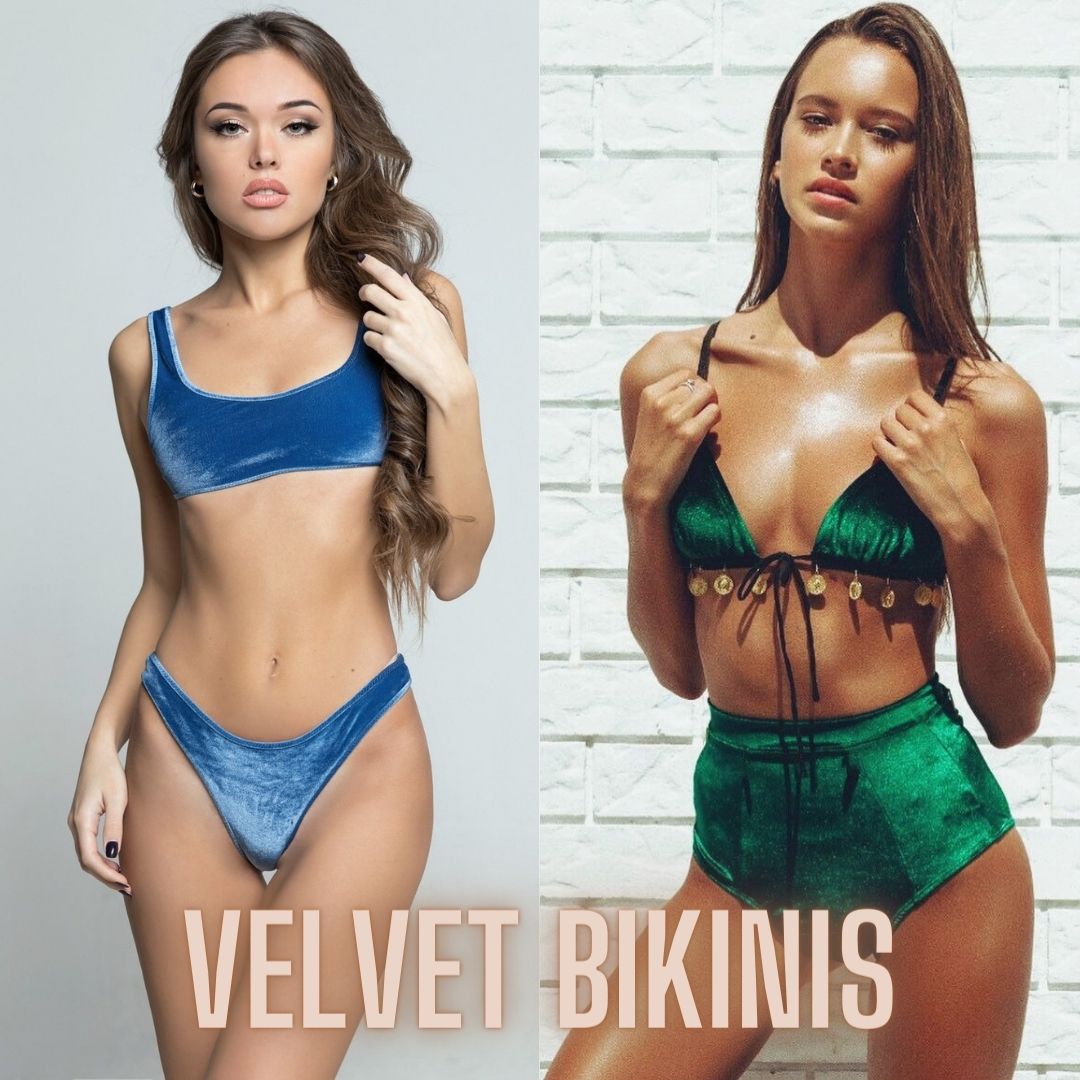 women's velvet swimsuit tops and bikini bottoms