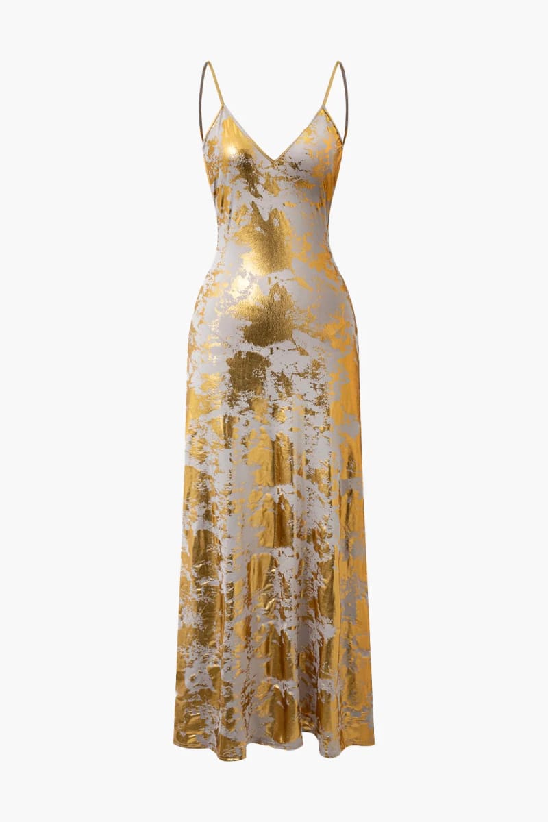 Metallic Gold Slip Maxi Dress IRHAZ Metallic Gold Slip Maxi Dress IRHAZ