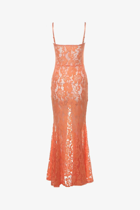 Orange Lace Long Mermaid Dress