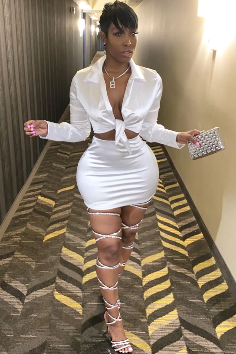 white double ruched skirt satin shirt dress Angelic Ruched Satin Mini Skirt Shell
