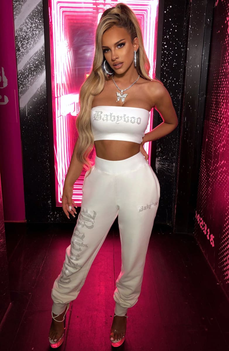 White Tube Top And Sweatpants Two Piece Set IRHAZ