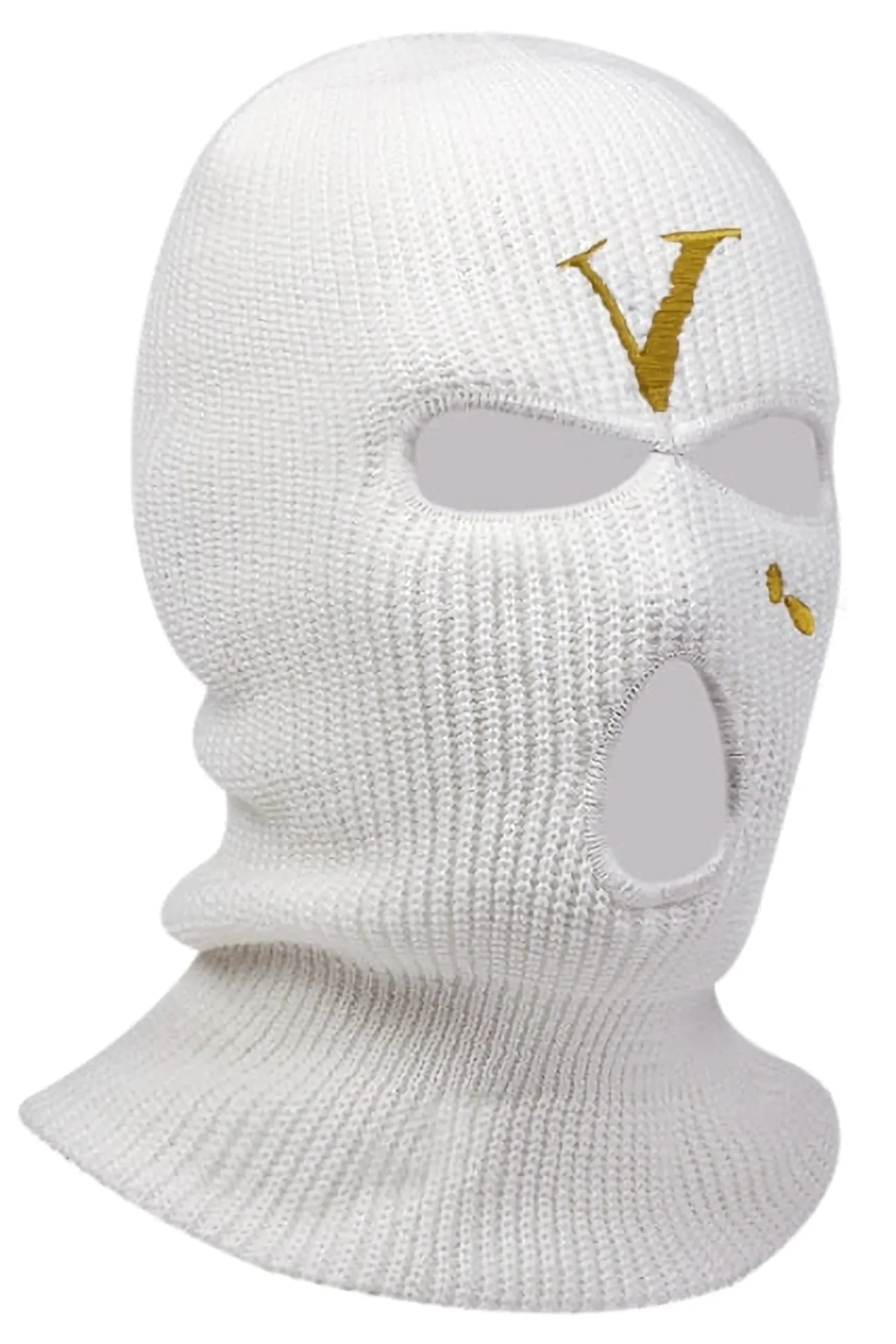 White Vlone Embroidery 3 Holes Ski Mask - White