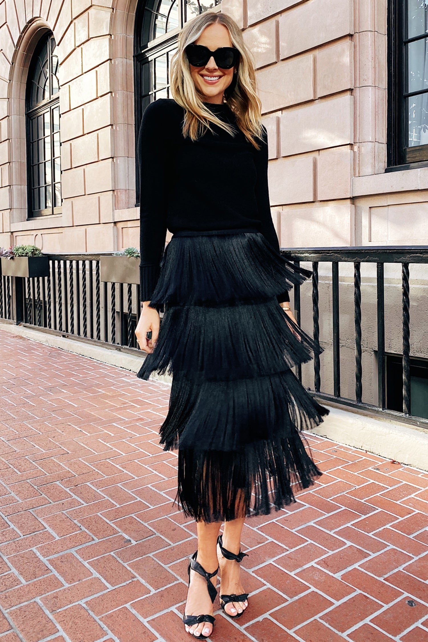 Black High Waisted Midi Fringe Skirt – IRHAZ