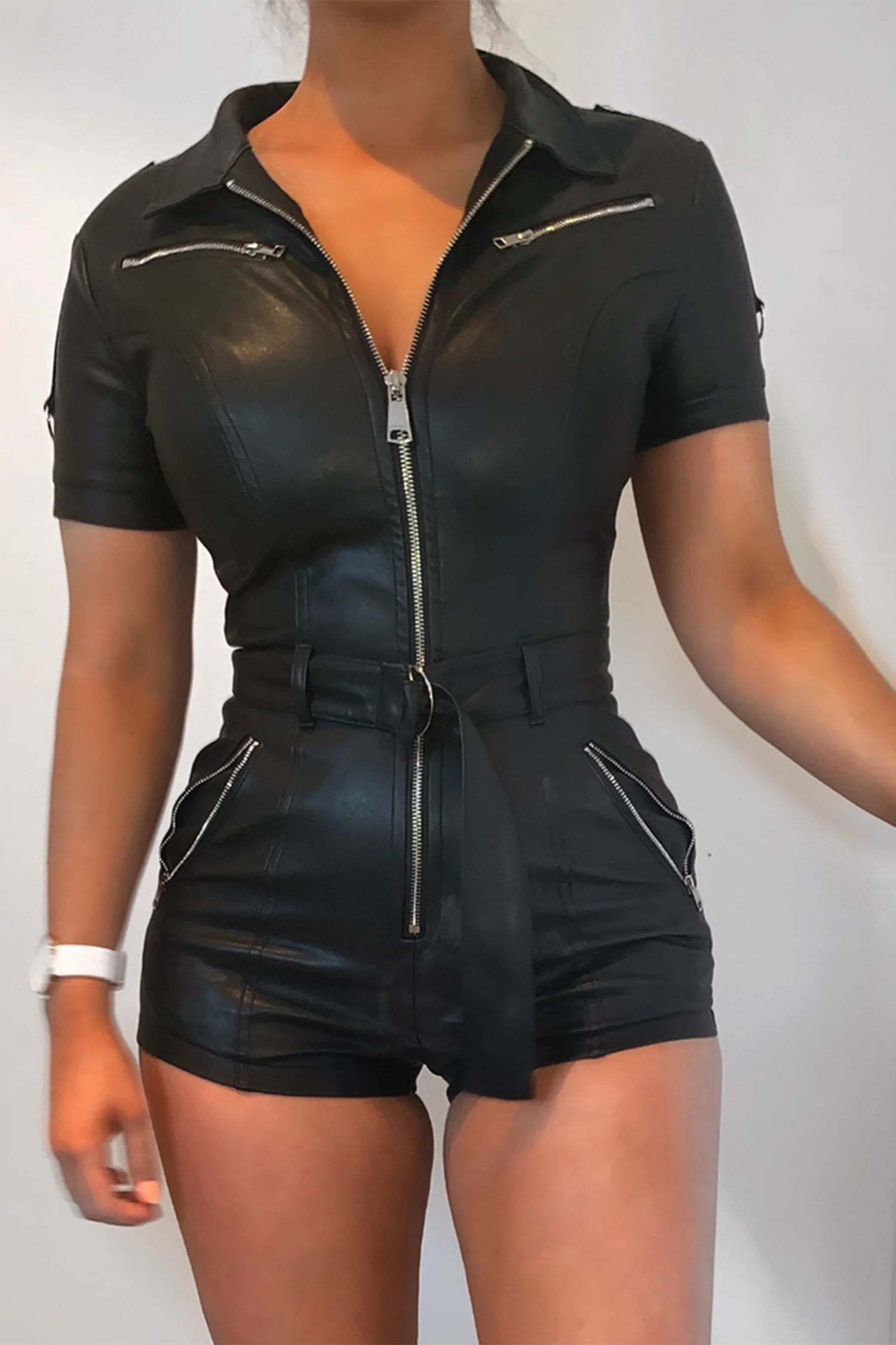 Irhaz Backless Leather Short Dress