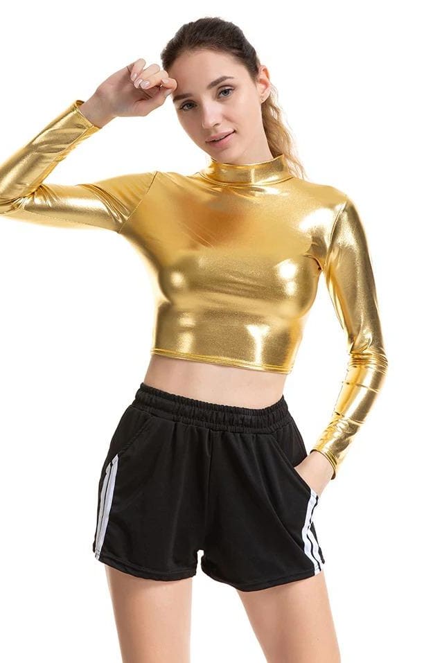 RTS Gold Glitter LV Drip cropped Shirt 18m