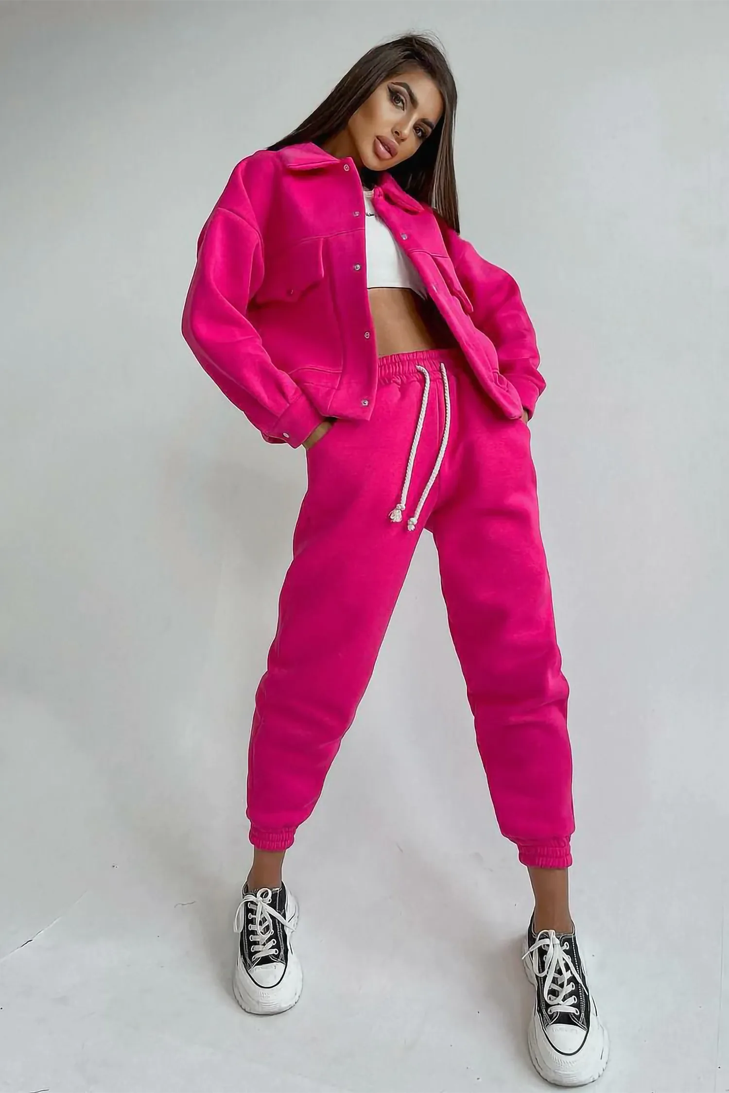 Pink Jacket And Joggers Pants Two Piece Tracksuit Set – IRHAZ
