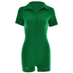 Green Terry Cloth Collared Romper