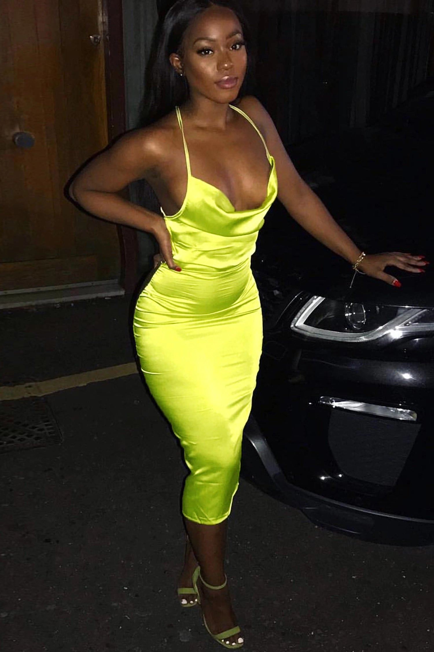 neon cowl neck dress Boulevard Midi Neon Pink / XS