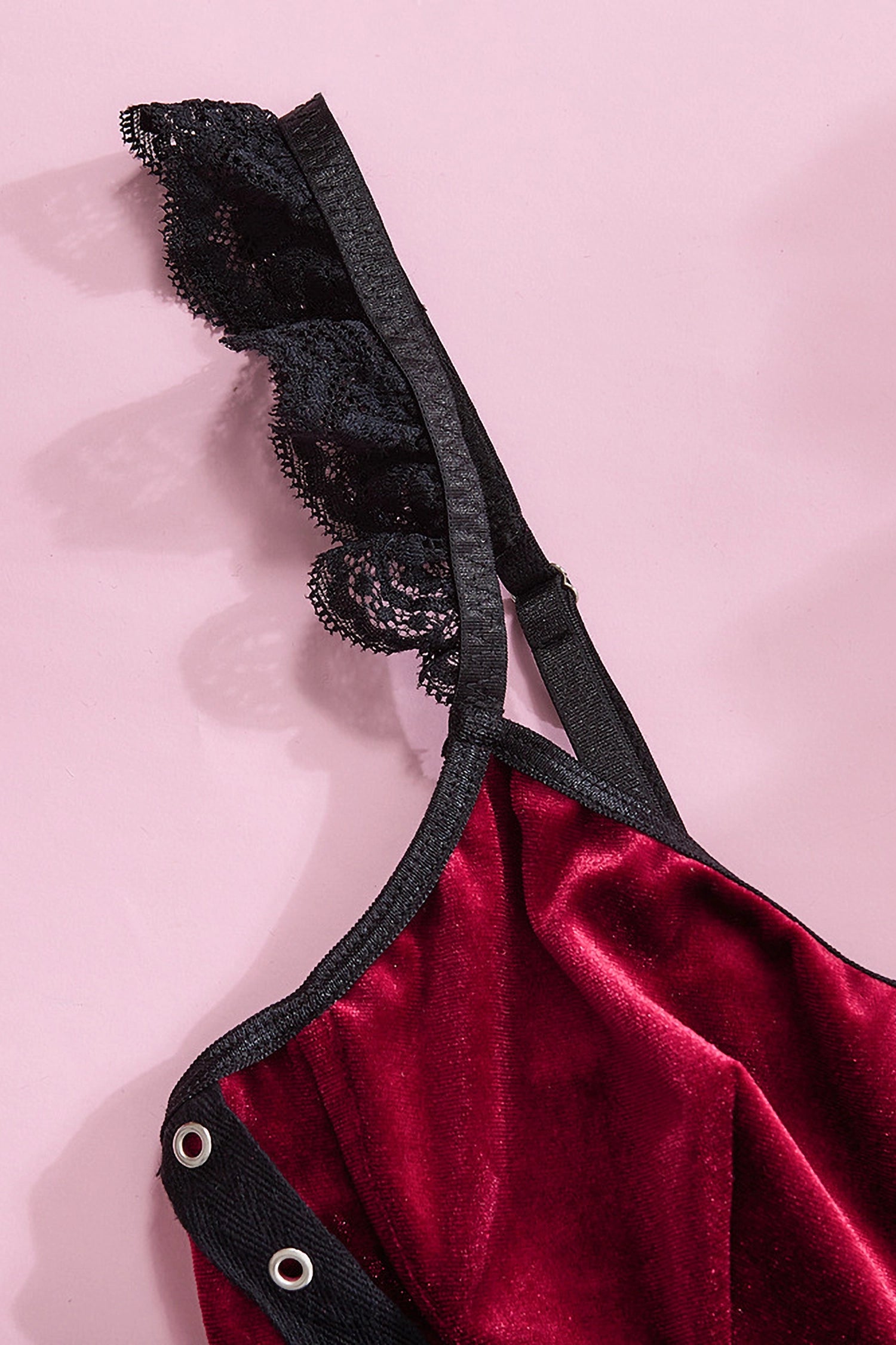 Burgundy Lace Panel Velvet Bodysuit – IRHAZ