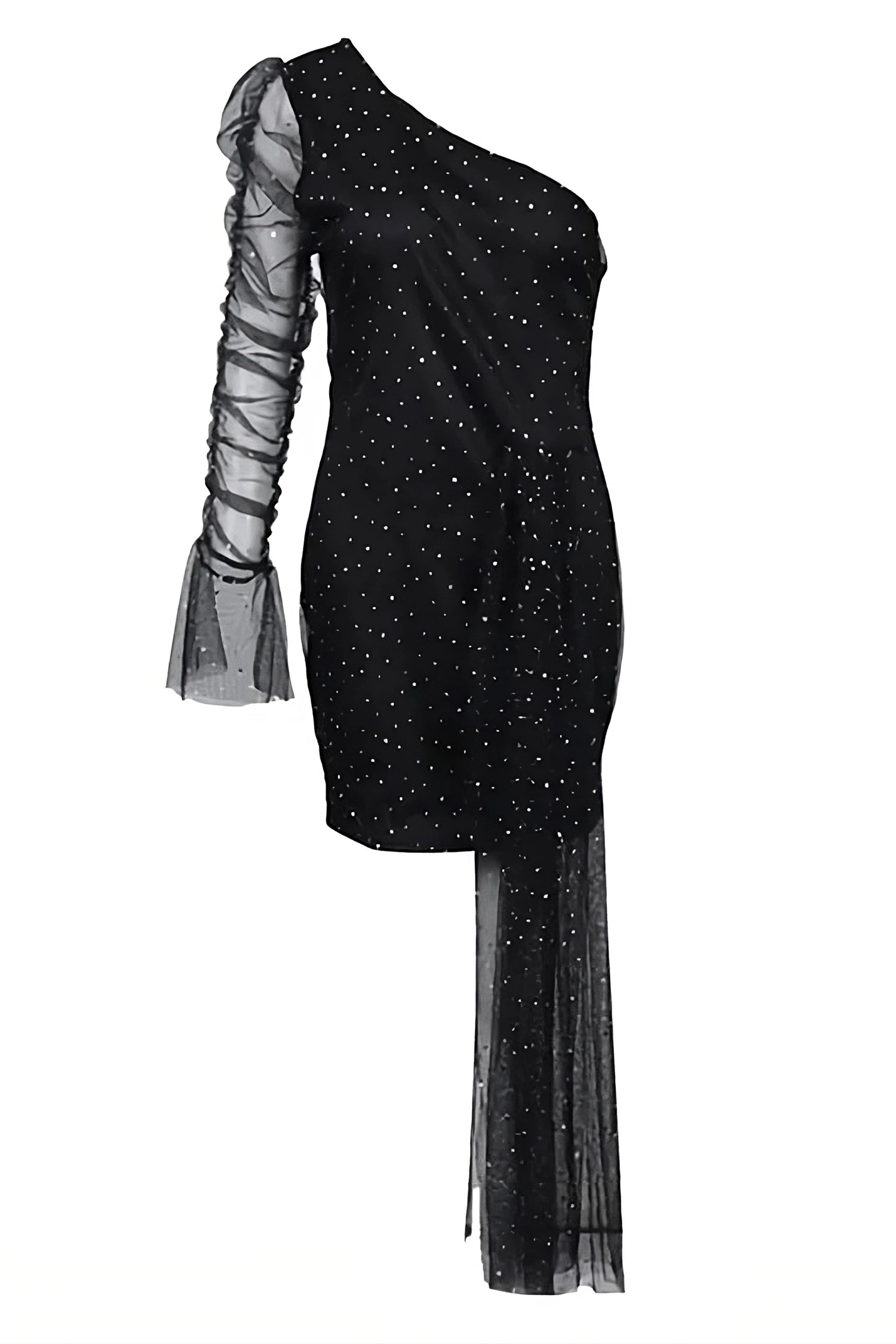 Black One Shoulder Draped Rhinestone Mini Dress IRHAZ Black One Shoulder Draped Rhinestone Mini Dress IRHAZ