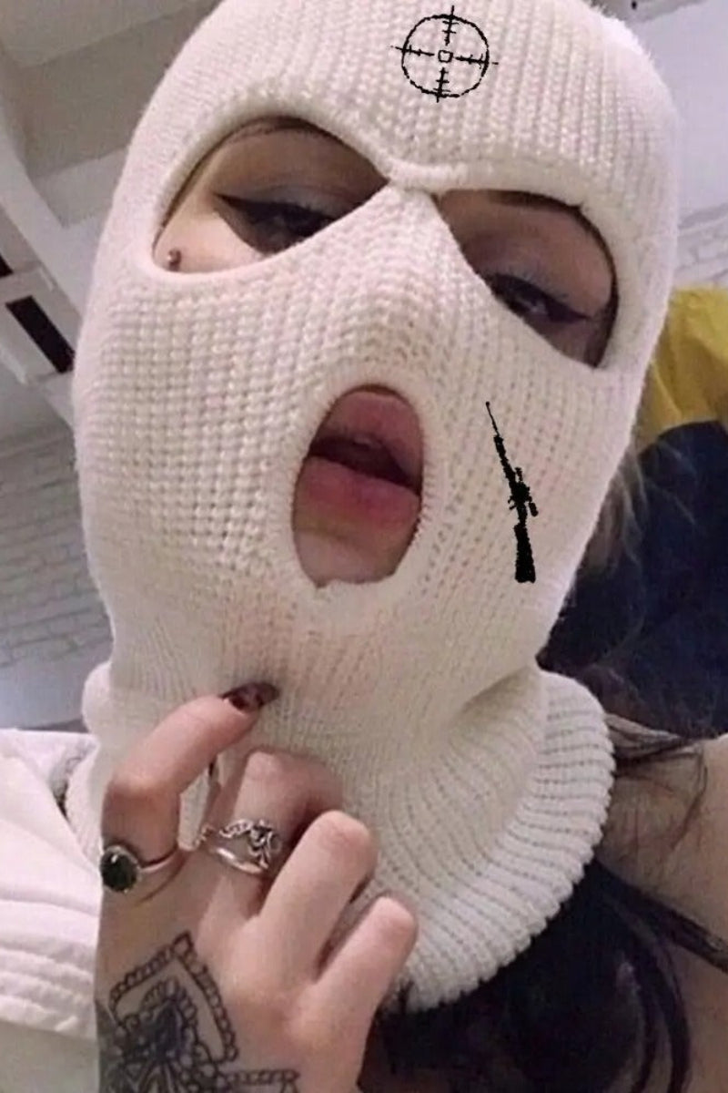 White Rifle Target Embroidery 3 Holes Ski Mask