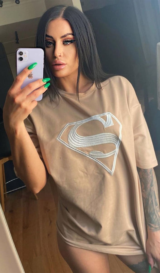 Apricot Superman T-Shirt And Sweatshorts Two Piece Set Outfit Sets