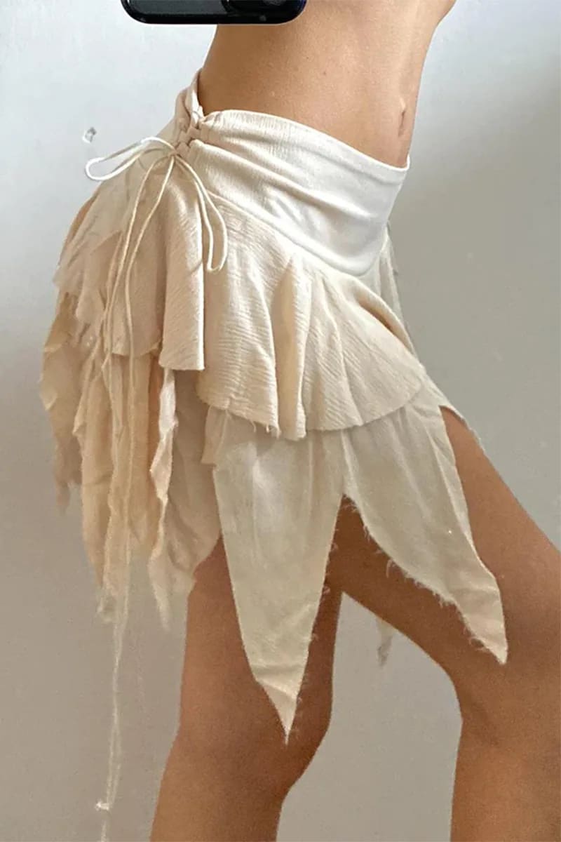 Beige Crepe Mini Skirt