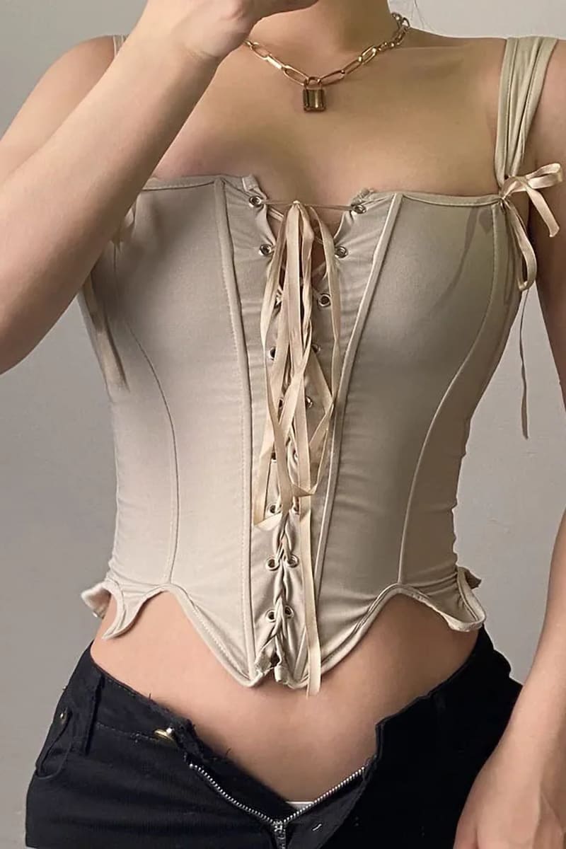 Beige Lace Up Bustier Top Corset