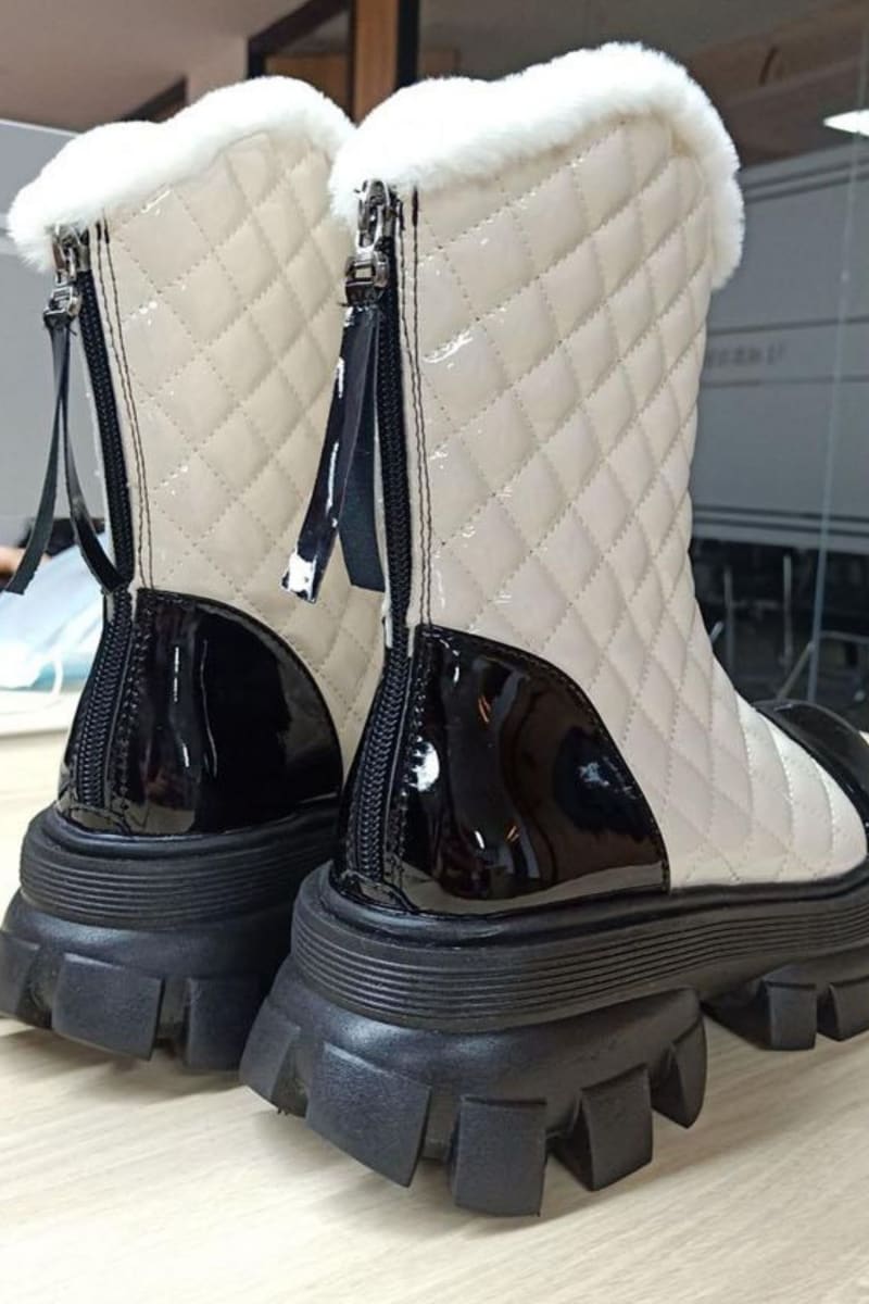 Black And White Gothic Waterproof Latex Boots Shoes