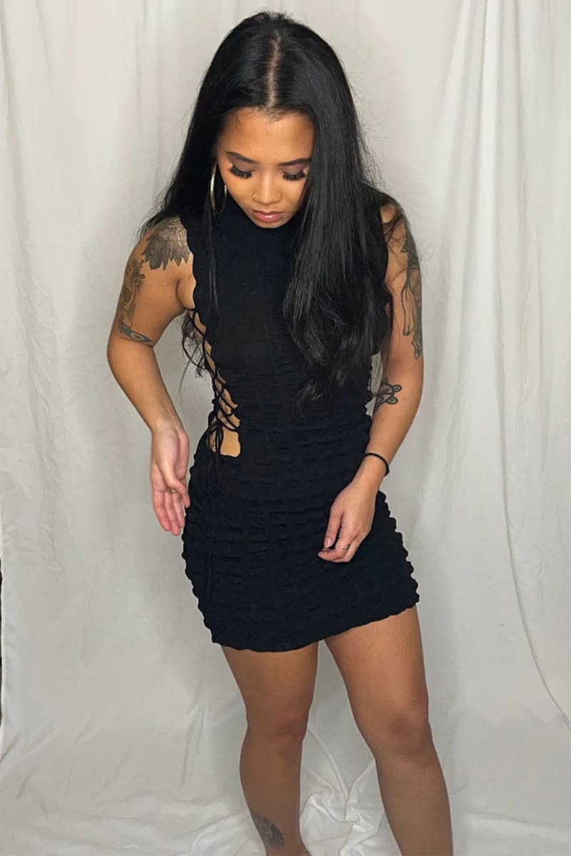 black lace turtleneck mini dress Black Lace Mock Neck Mini Dress | Womens | Small (Available in XS, M, L) | 100% Polyester