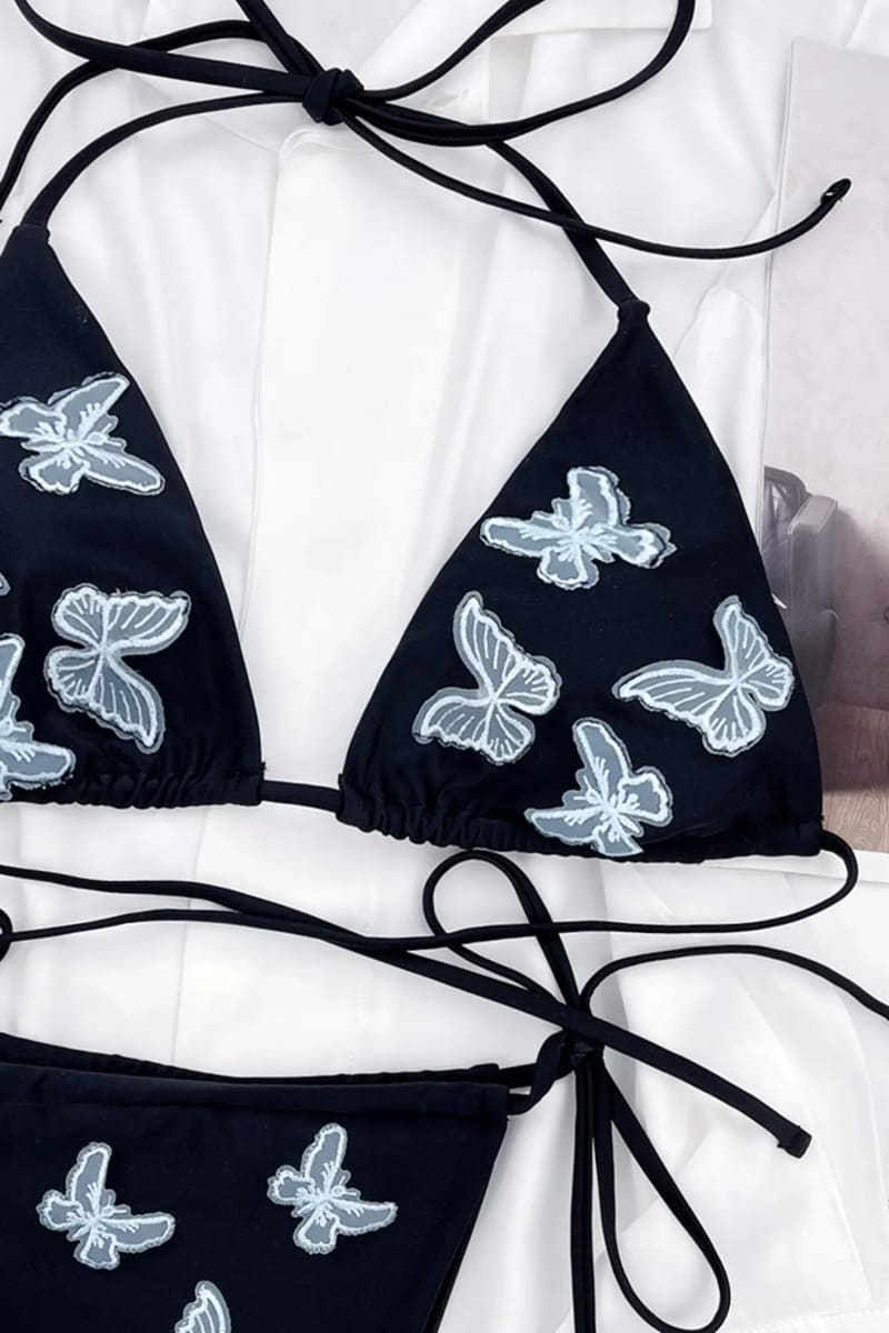 Black Butterfly Print Bikini