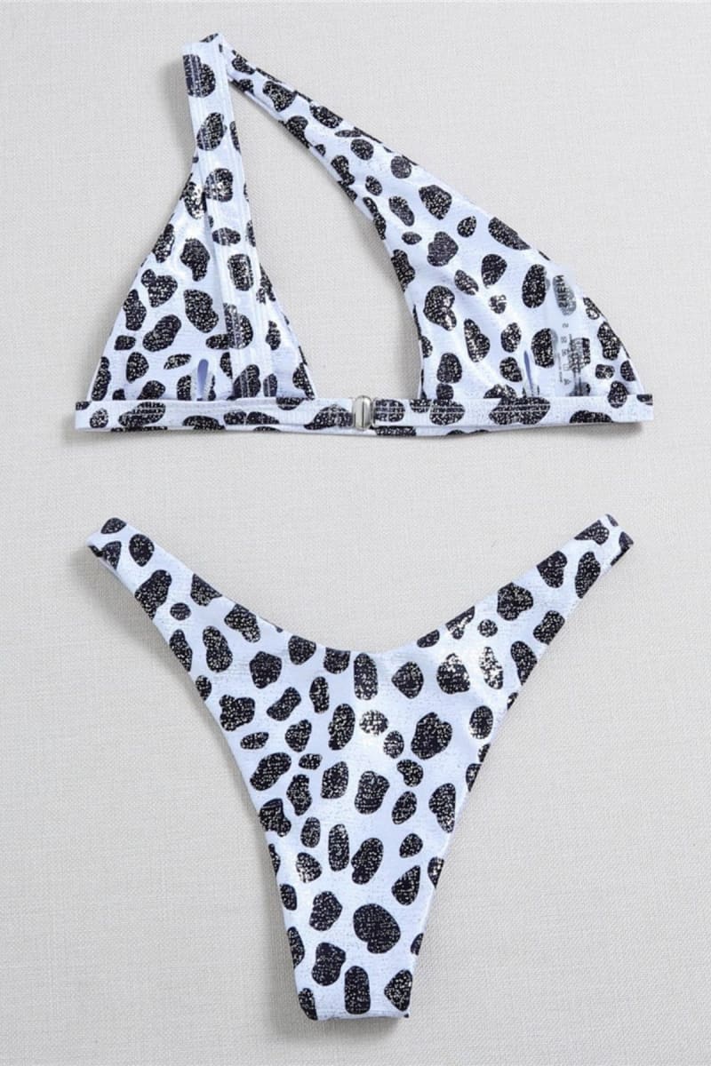Black Cow Print One Shoulder Cut Out Bikini Bikini