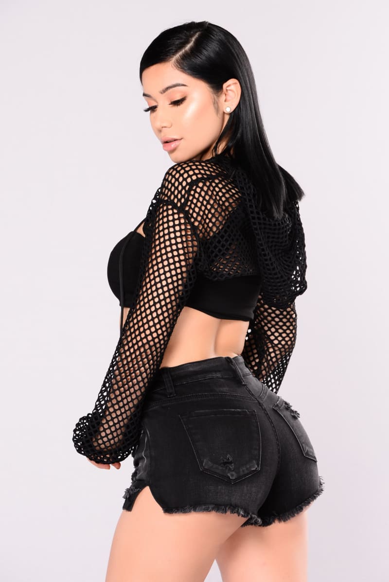 Black Fishnet Long Sleeve Shrug Crop Top Shrug