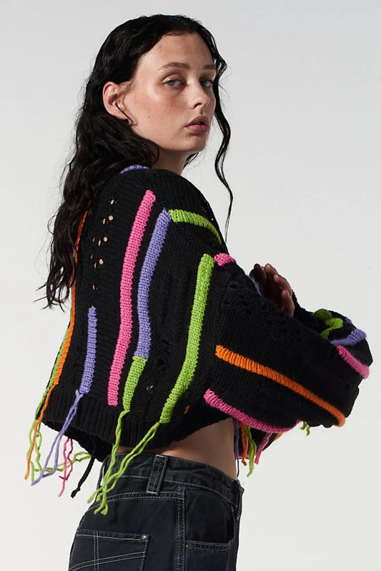 Black Fringe Crop Sweater
