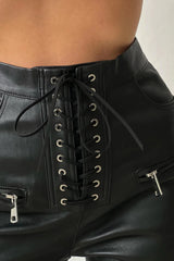 Black Lace Up Leather Pants