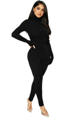 Black Long Sleeve Turtleneck Backless Jumpsuit