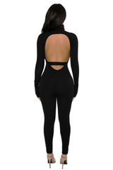 Black Long Sleeve Turtleneck Backless Jumpsuit