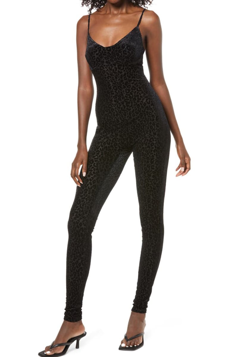 Black See Through Mesh Leopard Print Velvet Jumpsuit Jumpsuits & Rompers