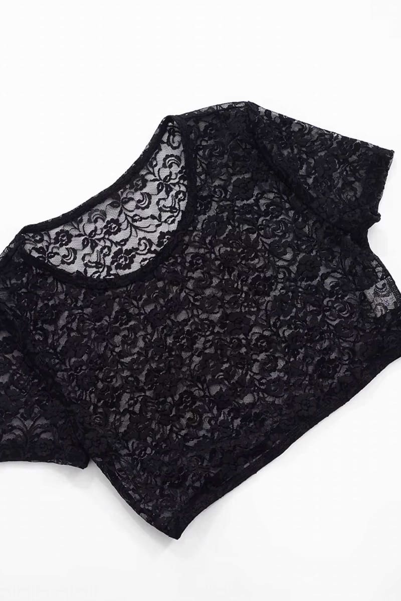 Black Sheer Lace Crop Top & Capri Pants Set Set