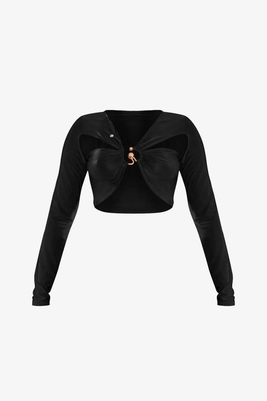 Black Two Piece Cutout Ring Crop Top & Maxi Skirt Set
