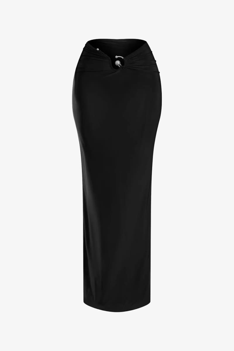Black Two Piece Cutout Ring Crop Top & Maxi Skirt Set