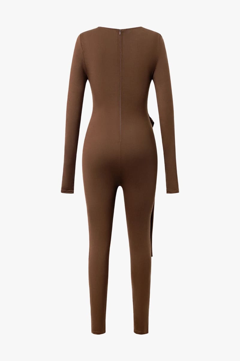 Brown Long Sleeve Wrap Jumpsuit Jumpsuits & Rompers