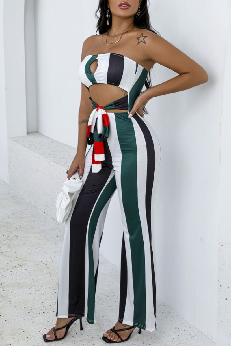 Colorful Stripped Cut Out Flare Jumpsuit Jumpsuit