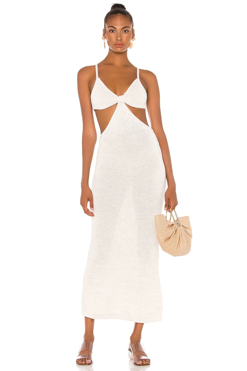Cream Front Tie Cut Out Backless Knitted Maxi Dress IRHAZ Cream Front Tie Cut Out Backless Knitted Maxi Dress IRHAZ