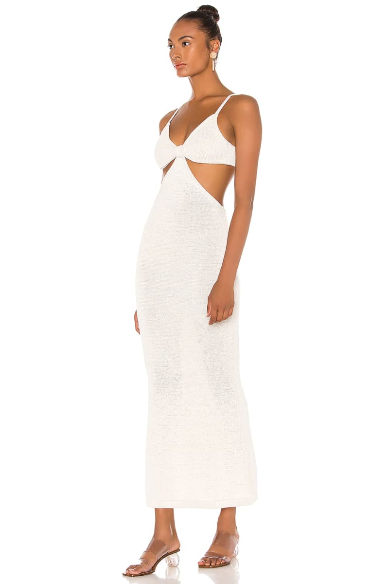 Cream Front Tie Cut Out Backless Knitted Maxi Dress IRHAZ Cream Front Tie Cut Out Backless Knitted Maxi Dress IRHAZ