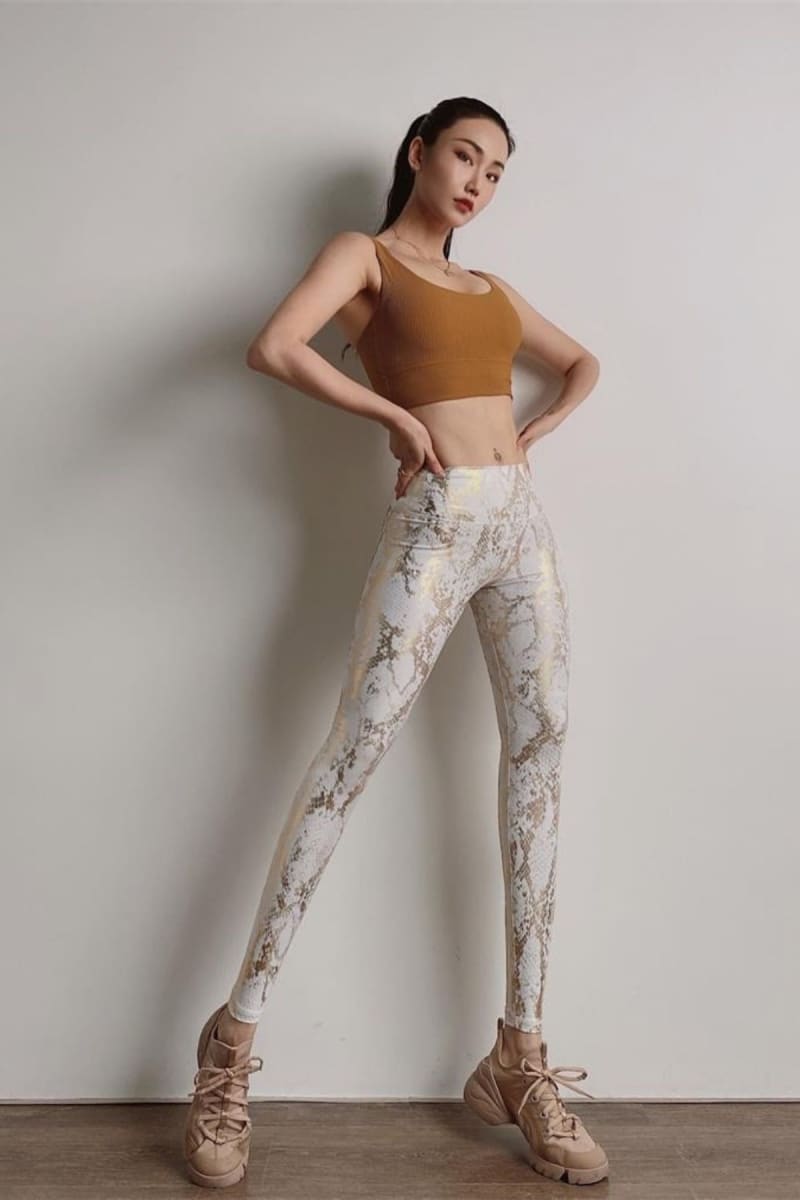 Gold Snakeskin High Waist Ruched Metallic Legging Legging