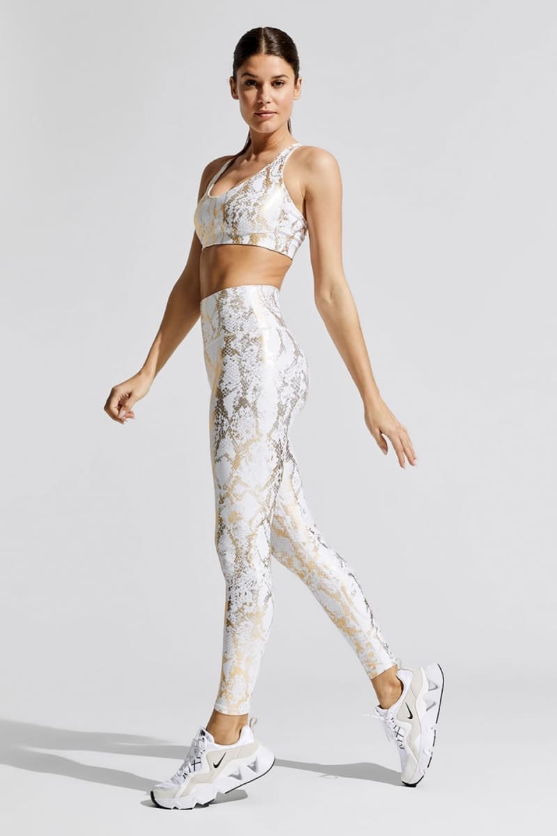Gold Snakeskin High Waist Ruched Metallic Legging Legging