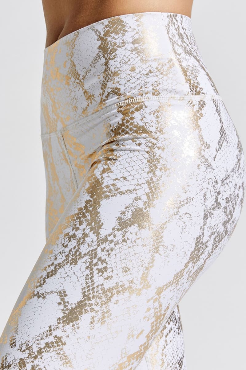Gold Snakeskin High Waist Ruched Metallic Legging Legging