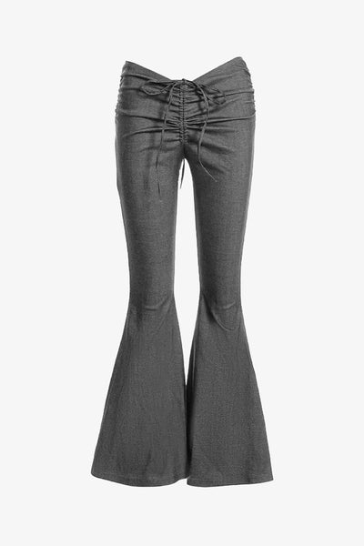 Gray V-Cut Ruched Flare Pants IRHAZ Gray V-Cut Ruched Flare Pants IRHAZ