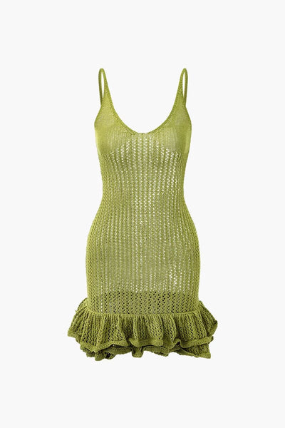 knee length dresses for ladies Summer Love Open Back Crochet Mini Dress Green– Selfie Leslie main image 1