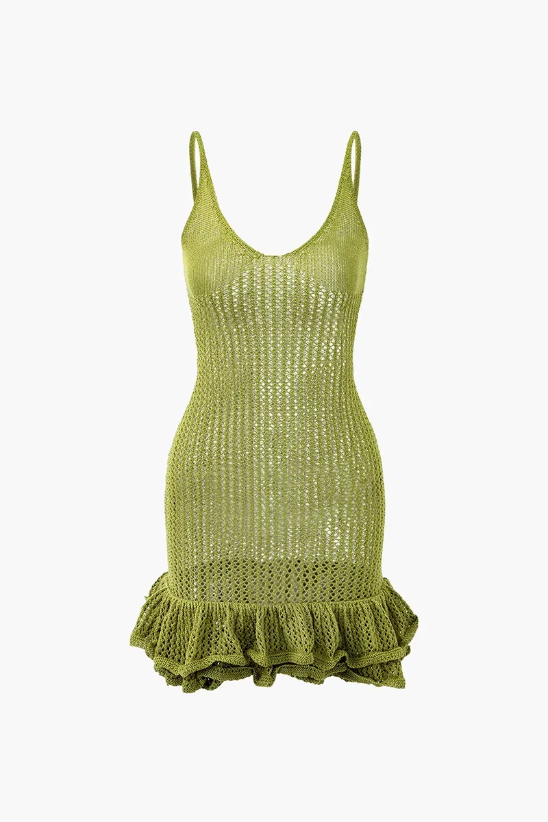 Green Crochet Mini Dress / L