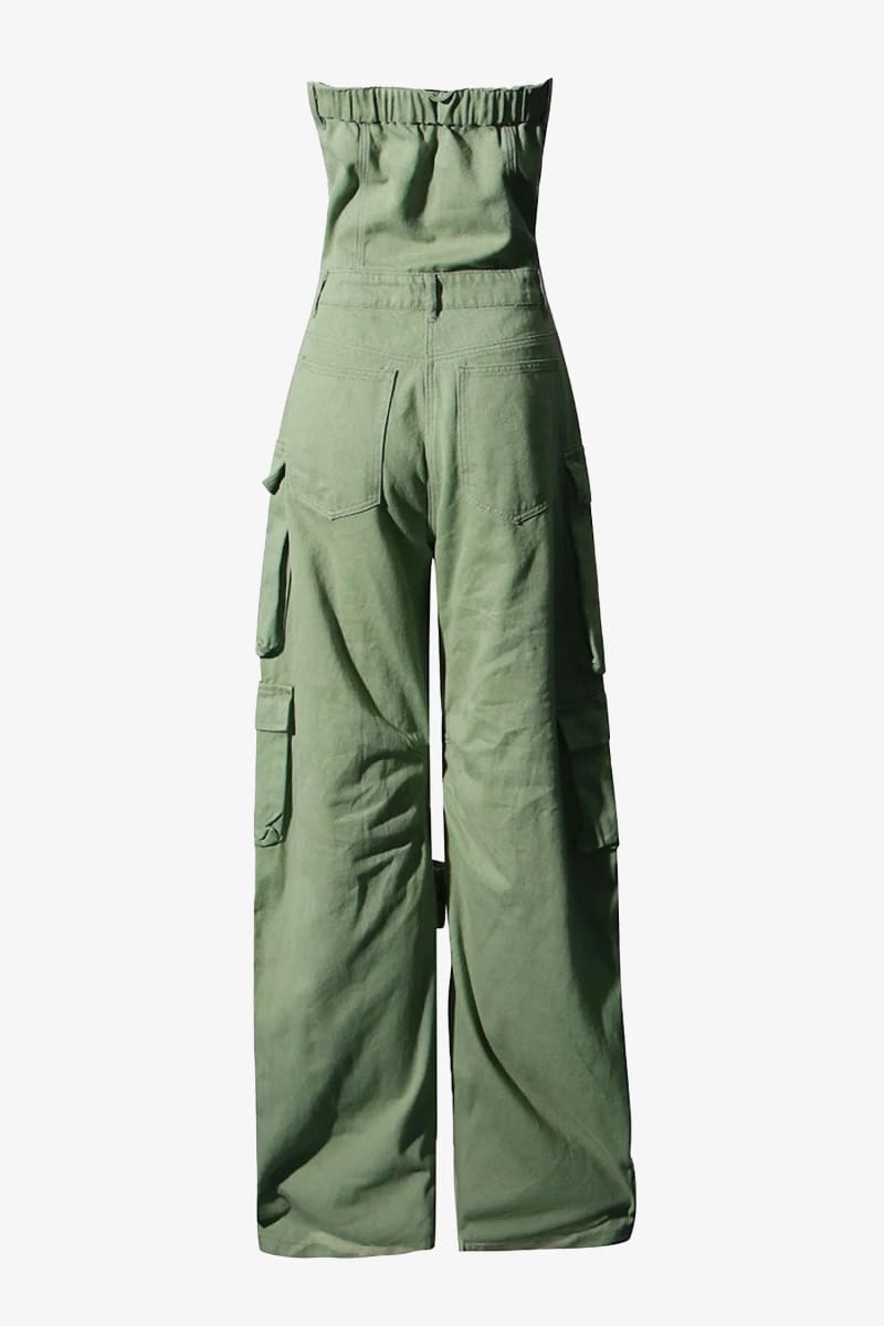 Green Denim Cargo Jumpsuit Jumpsuits & Rompers