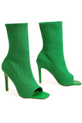 Green Peep Toe Stiletto Heels Ankle Sock Boots