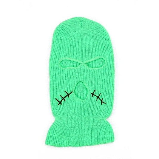 Green Stitched Mouth Three Holes Ski Mask Balaclava