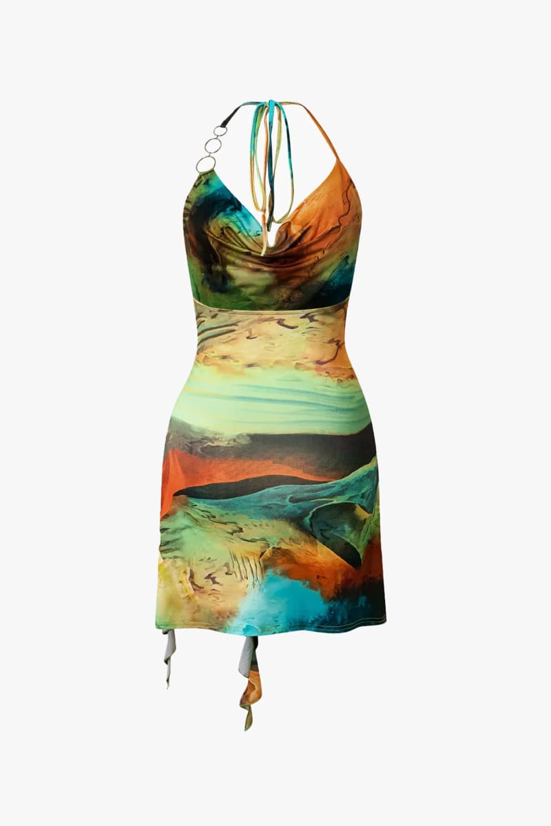 Green Tie Dye Marble Print Mini Dress IRHAZ Green Tie Dye Marble Print Mini Dress IRHAZ