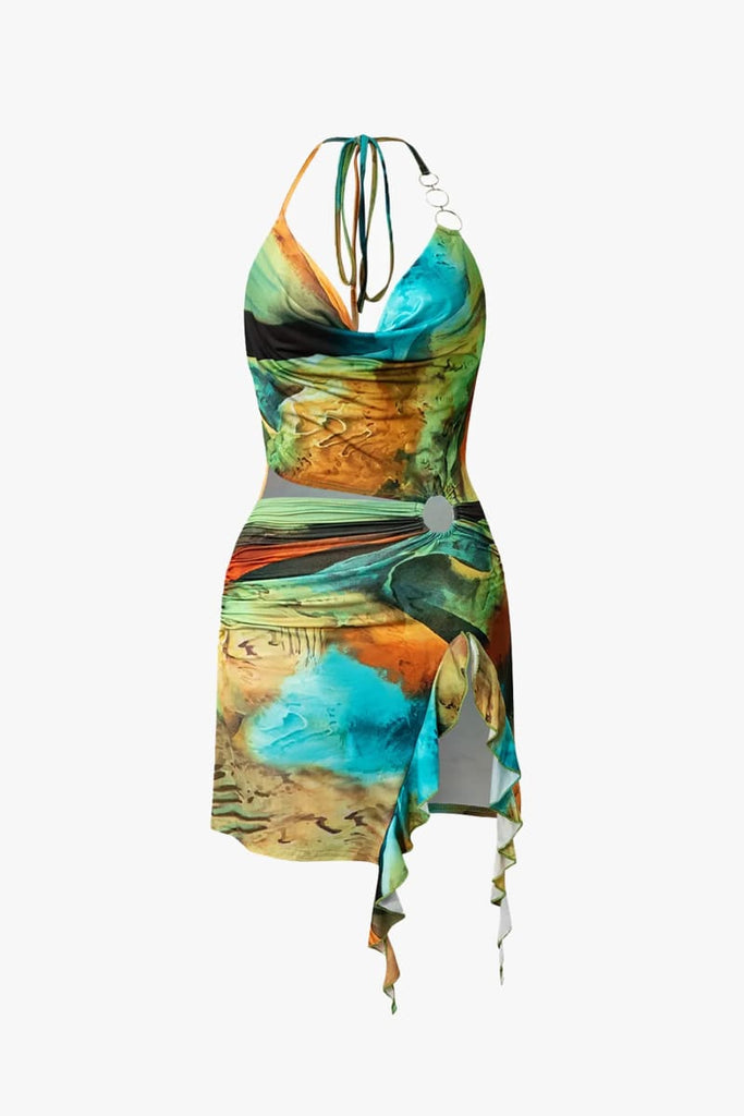 Green Tie Dye Marble Print Mini Dress – IRHAZ