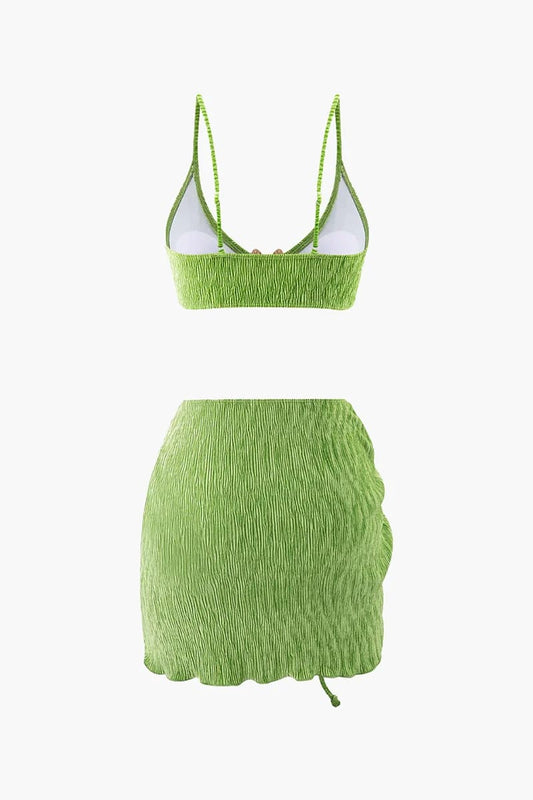 Green Velvet Skirt Set