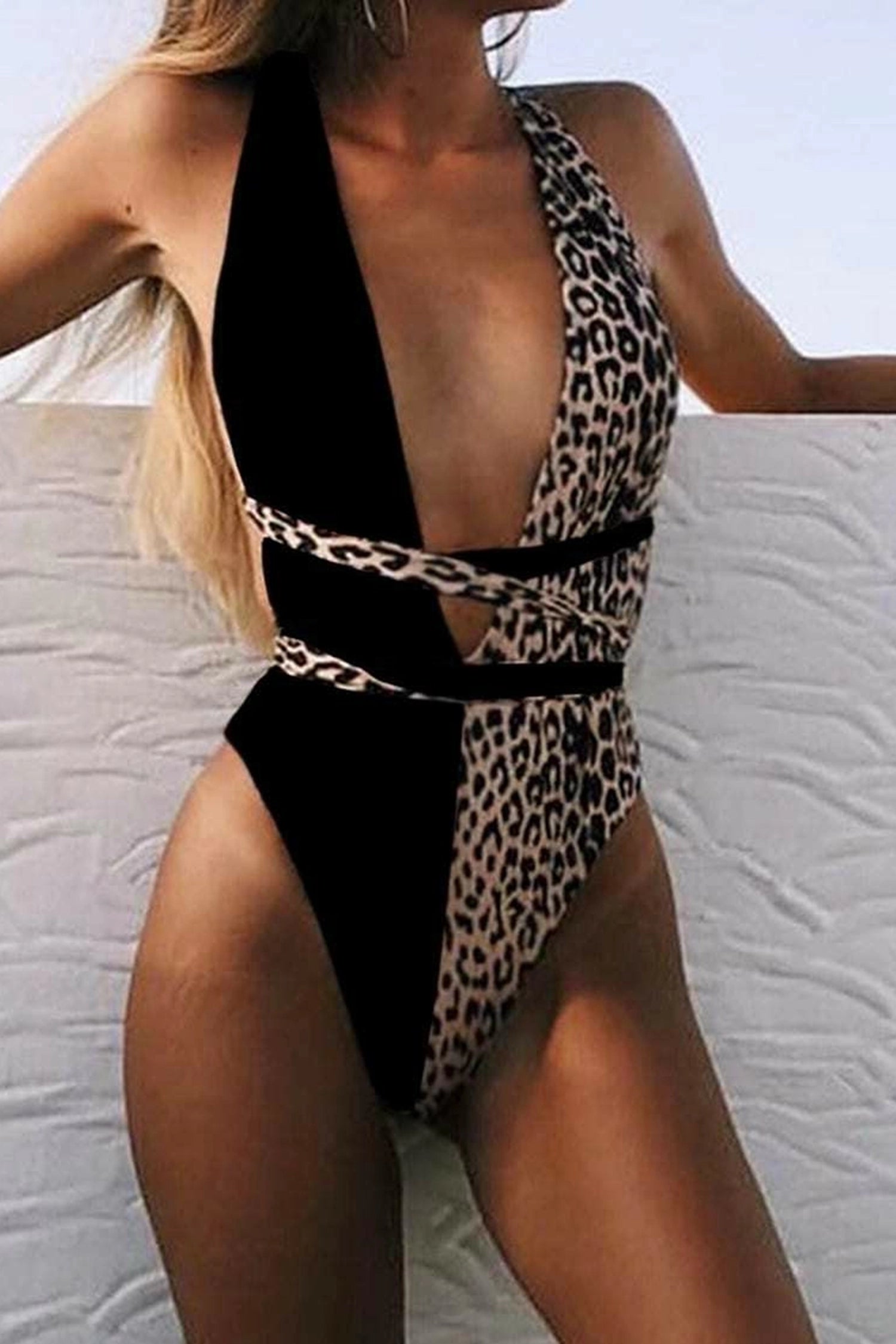 Half leopard half white swimsuit outlet