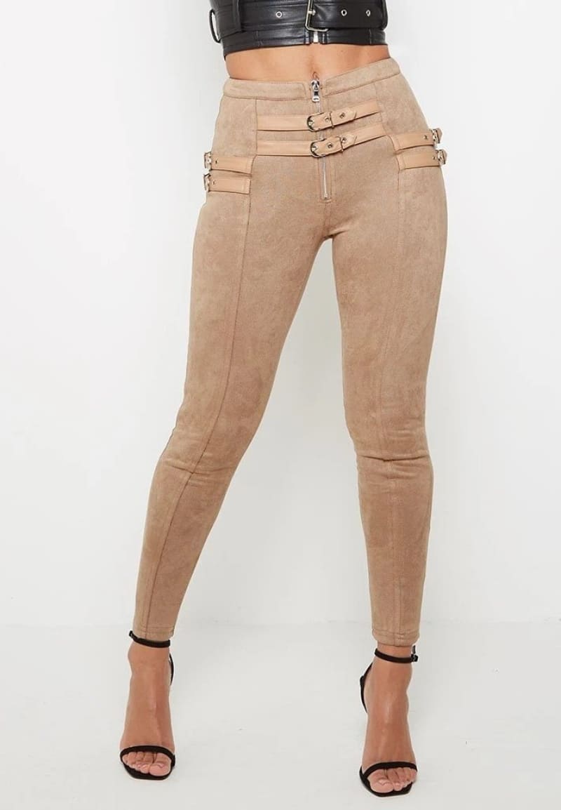 Suede Womens Pant | Buckle High Waist Trouser 2 Colors