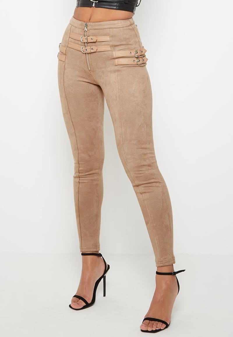 Suede Womens Pant | Buckle High Waist Trouser 2 Colors